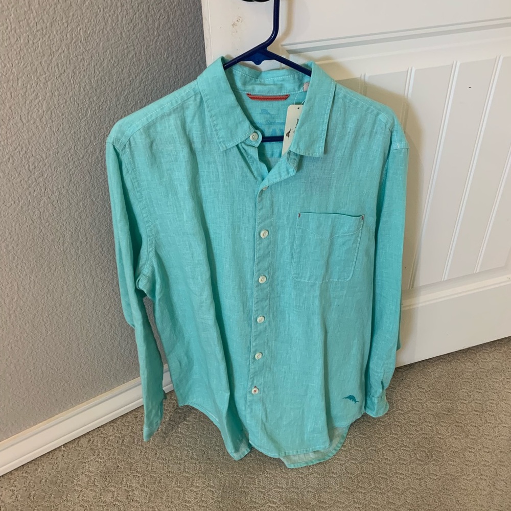 NWT Tommy Bahama Blue Linen Button Down